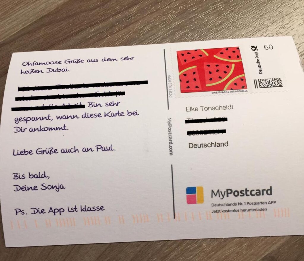 Die Postkarte ist bei Elke angekommen